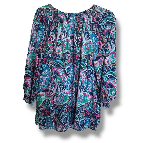 Talbots Paisley Tie Neck Popover Blouse Size 1X Blue Pink Green Orange - Picture 3 of 5